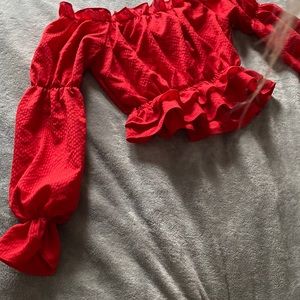 SHEIN Blouse Red Off The Shoulder